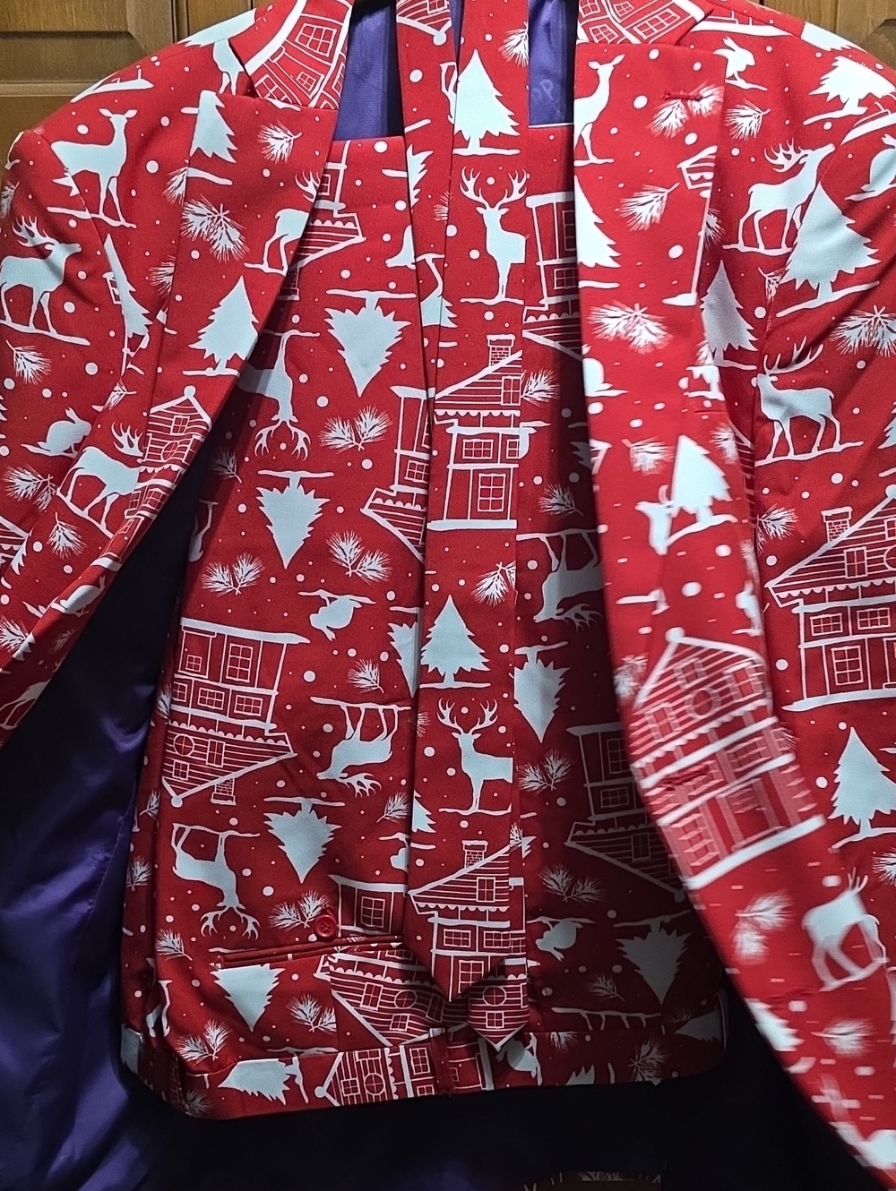 Opposuits Red Holiday Mens Suit with White Winter Motifs